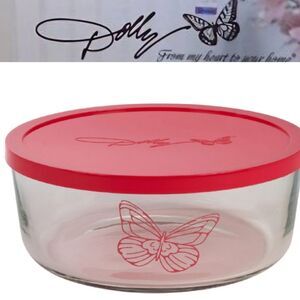 Dolly Parton Butterfly Glass Food Storage Container- Red